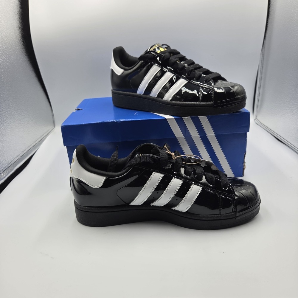 Women's Size 8 Adidas Superstar II W Black White Gold JS4009 New In Box - Picture 2 of 8